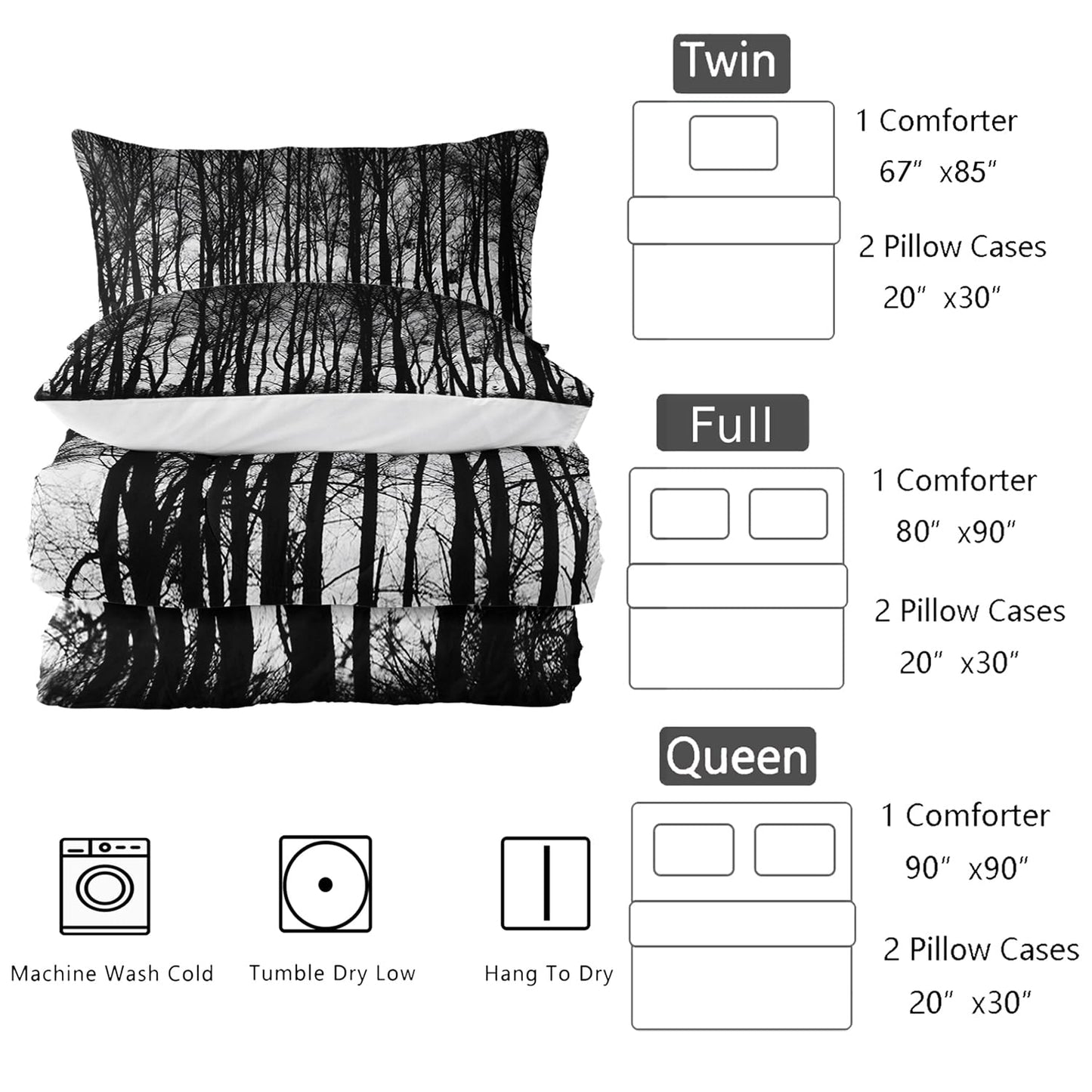 Nttopship Grey Landscape Rustic Woodland Pine Tree Bedding Comforter Sets Twin Size Rustic Farmhouse Bedding Set for Teens Adults Men Bedroom,High Mountain Quilt with 2 Pillow Shams