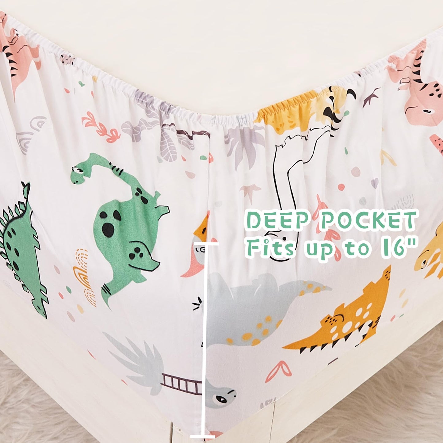 Yibeizi Dinosaur Twin Sheets Set for Boys, Kids Cute Bedsheets Dino Microfiber Deep Pocket Bed Sheet & Pillowcase Sets 3 Pieces