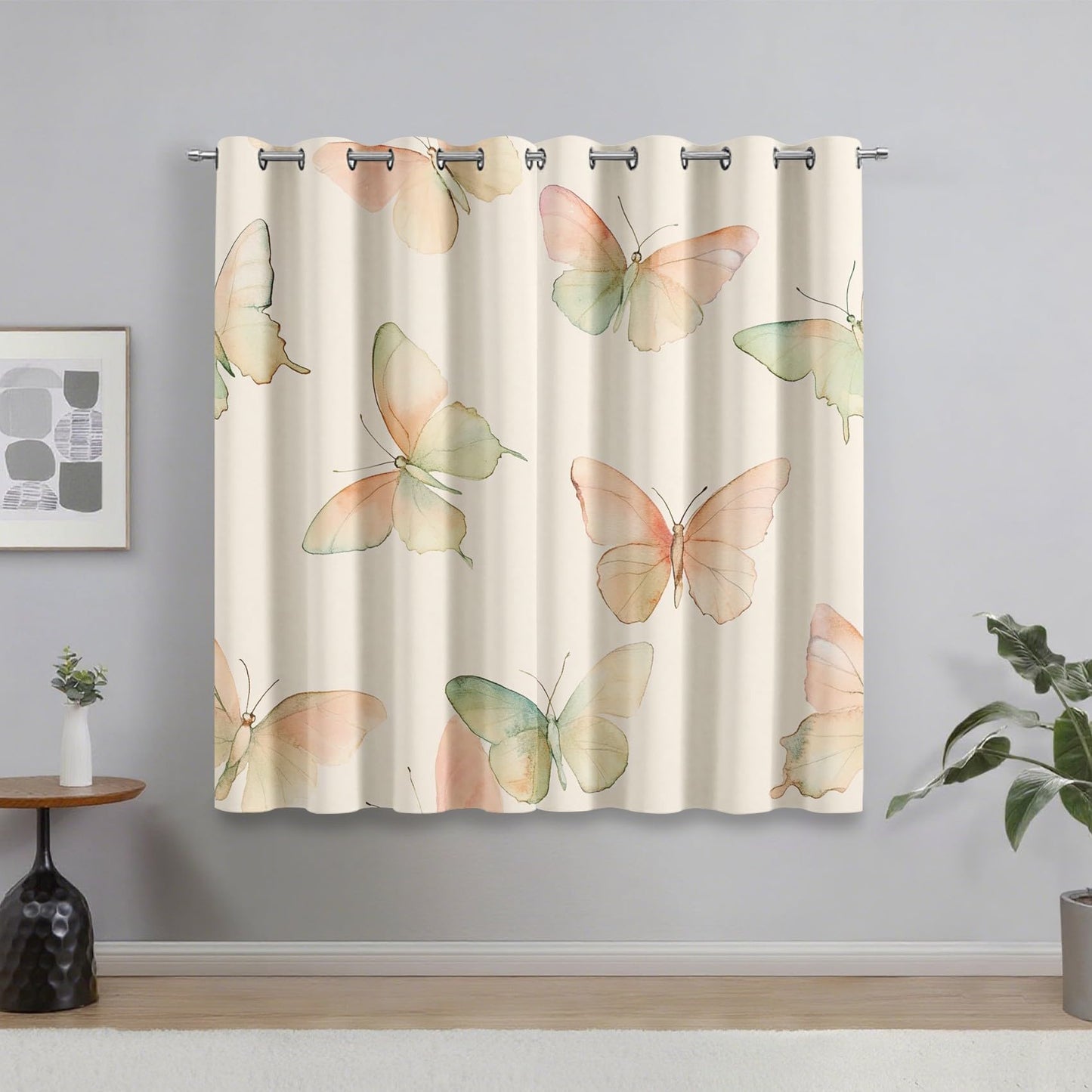 Dreamy Butterfly Curtains for Living Room, Thermal Insulated Pastel Butterfly Blackout Curtains 63 Inches Long, Grommet Drapes Window, Girls Insect Bedroom Decor, 2 Panels H2d-63