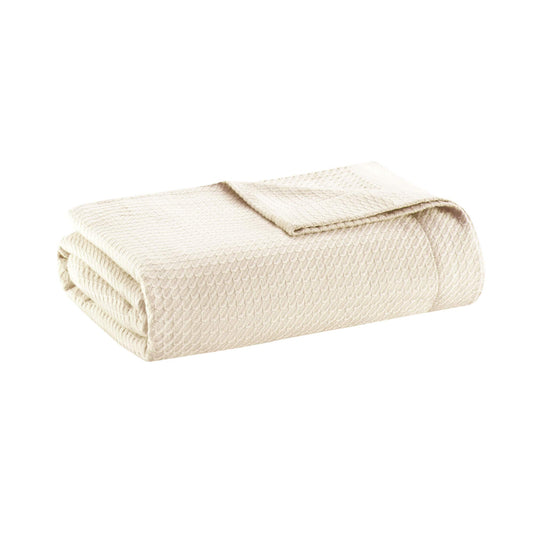 Madison Park 100% Egyptian Cotton Lightweight Summer Blanket, Breathable Waffle Knit Design, Soft Cozy All-Season Throw for Bed, Couch or Sofa, Ivory Cream King Size (108"x90")