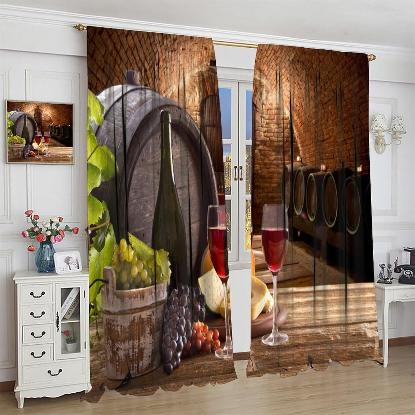 JADERYS Wine Curtains Tasty Red Wine Wooden Cask Bedroom Living Room Kitchen Blackout Rod Pocket Decoration Window Drapes 2 Panels W21xL45in