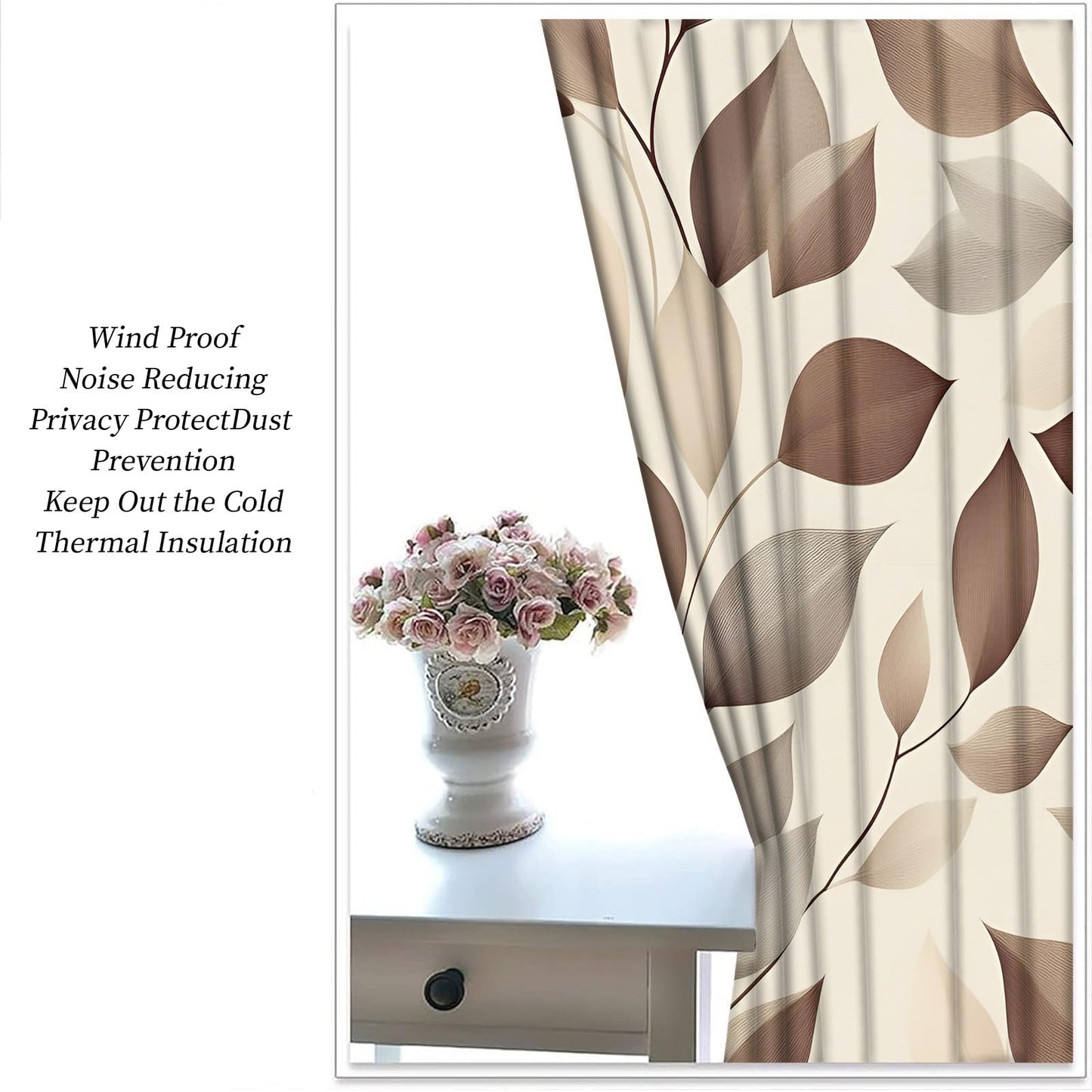 JAXIUOF Botanical Blackout Curtains 63 Inch Long 2 Panels, Leaves Curtain Plants Window Treatments Thermal Insulated Drapes for Bedroom Living Room