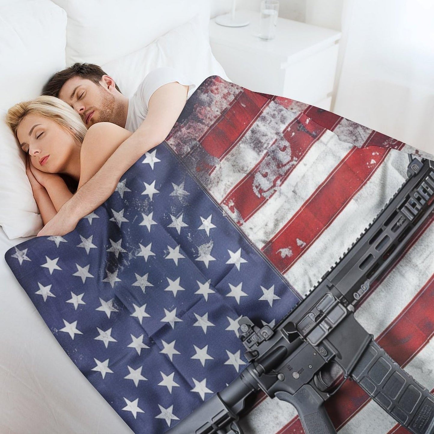 TOWINSFB Military American Flag Throw Blanket, Warm Cozy Soft Blanket Gun Theme Rustic Blanket for Bed Couch Sofa, 30"x40"