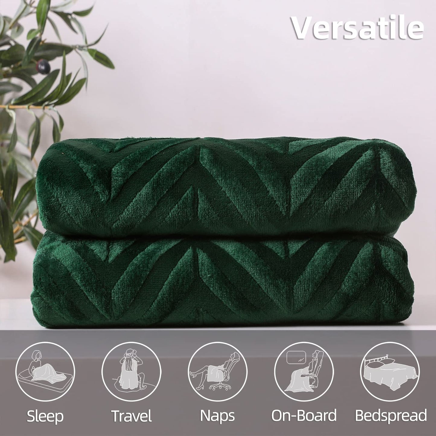 Whale Flotilla Flannel Fleece King Size Bed Blanket, Lightweight Breathable Soft Bedspread Plush Fluffy Coverlet Chevron Design Decorative Blanket for All Season, 90x104 Inch, Emerald Green