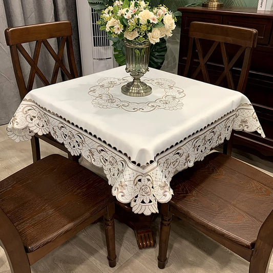 Sandweek Square Tablecloth - Stain Resistant Spillproof Flower Embroidered Lace Tablecloths Washable Table Cloth for Dining Room Kitchen Home Decor (Square, 57 X 57 inch)