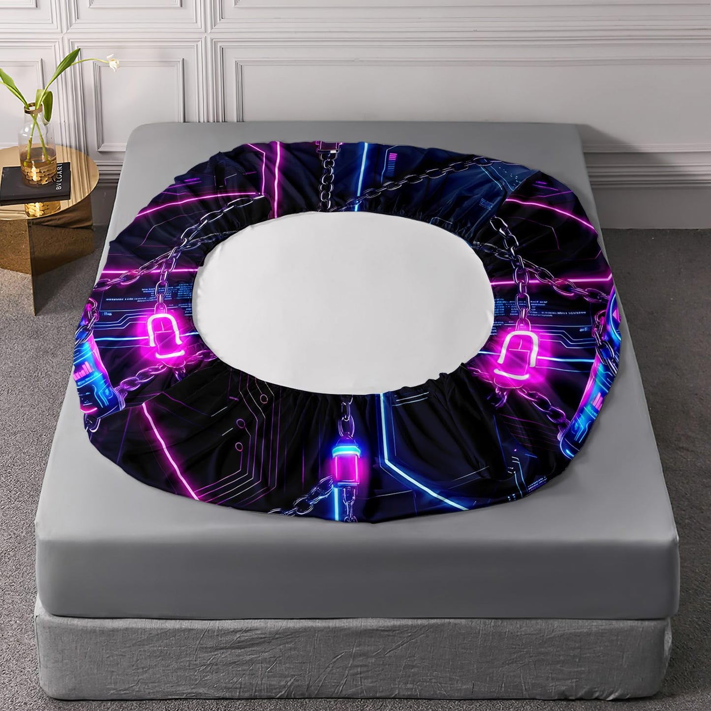 AILONEN Gaming Fitted Sheet Set Full - Neon Controller Print Microfiber Sheet - Modern Gamer Bedding for Boys Girls & Decor - 2 Pillowcases