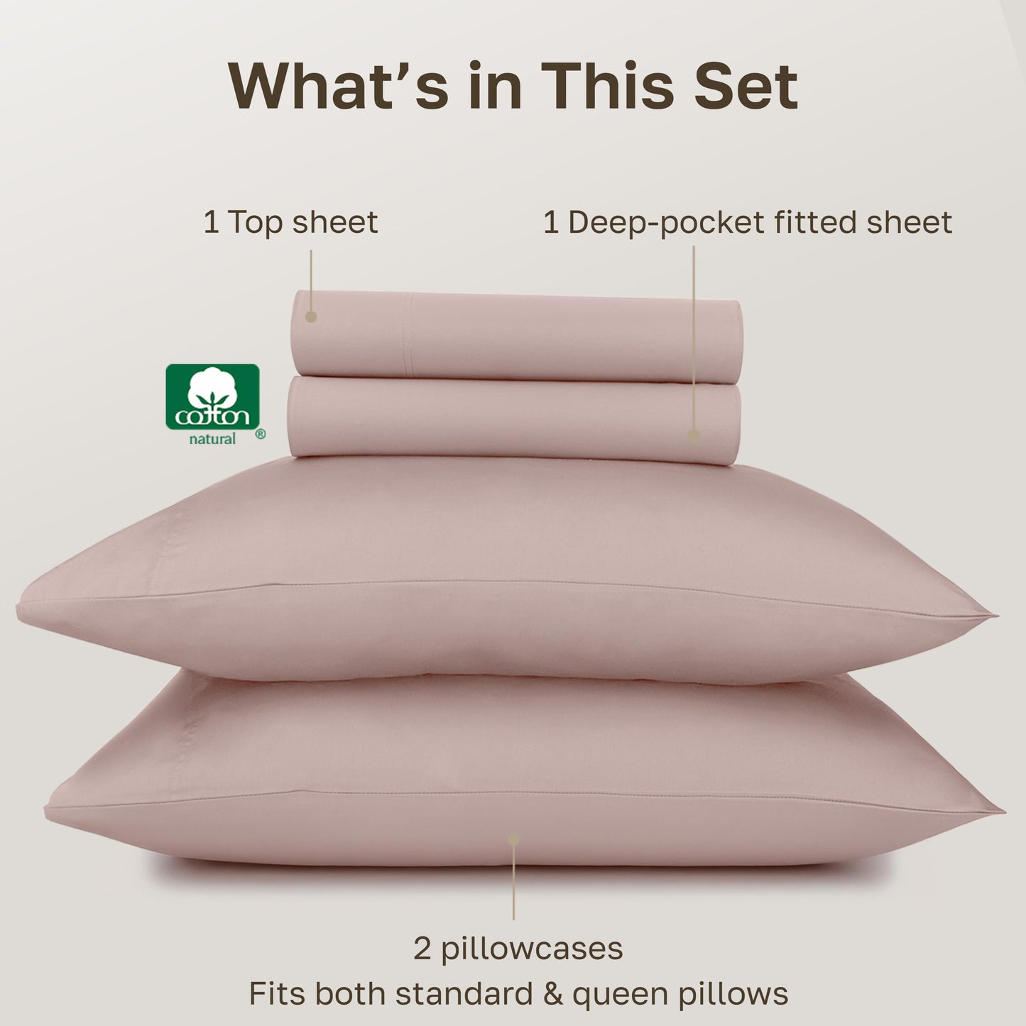 California Design Den 100% Egyptian Cotton Sheets Queen Size Set - Certified Authentic, Soft Sateen, Deep Pocket Sheets with Gripper Elastic, Breathable and Durable Luxury Bedding - Dusty Rose