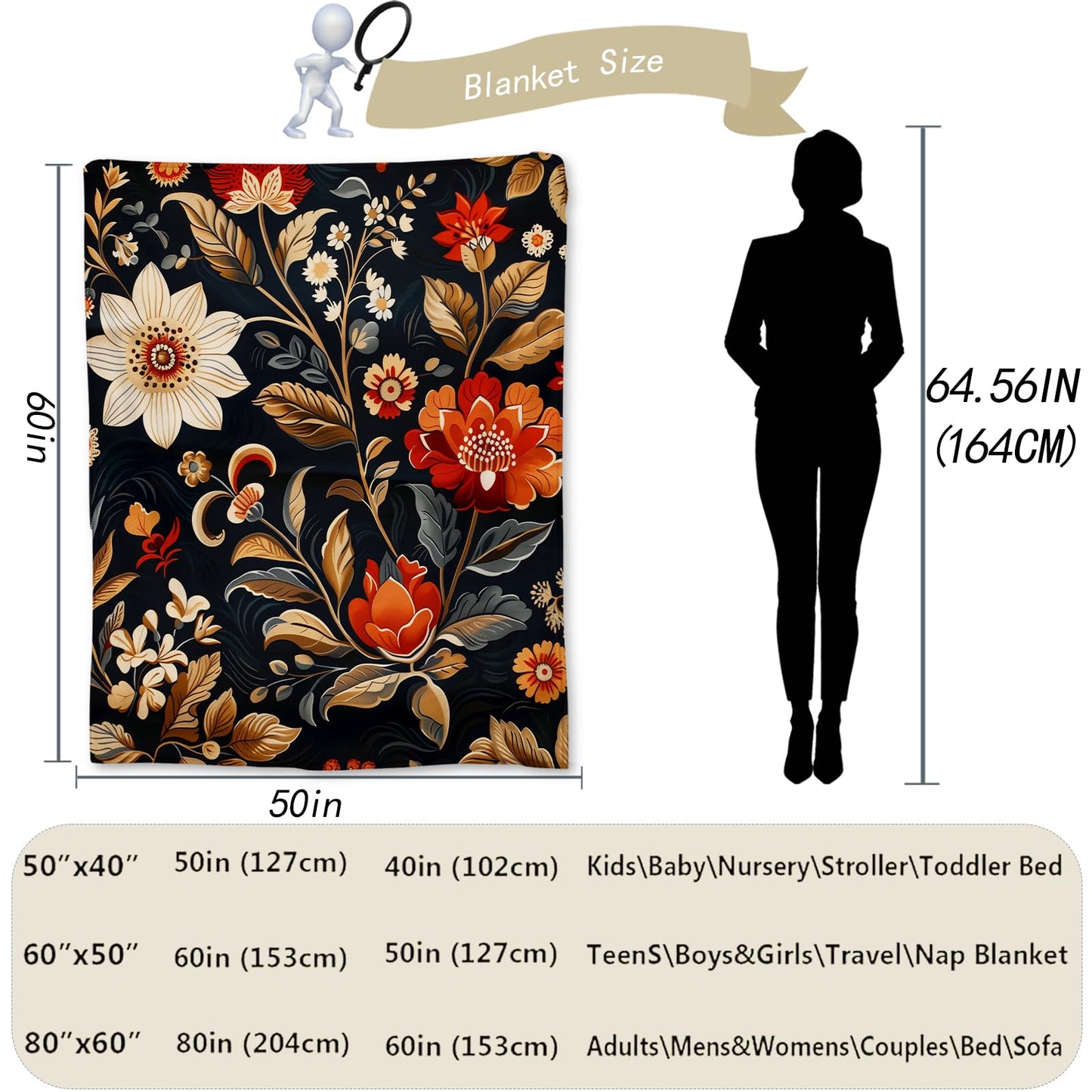 Ti Caldi Luxurious Floral Blanket Flannel with Rich Floral Design - Soft, Cozy, and Lightweight Throw Blanket, Perfect for Couch, Bed, Travel, and Outdoor Use - Fluffy, Fuzzy Home Decor 80"x60"