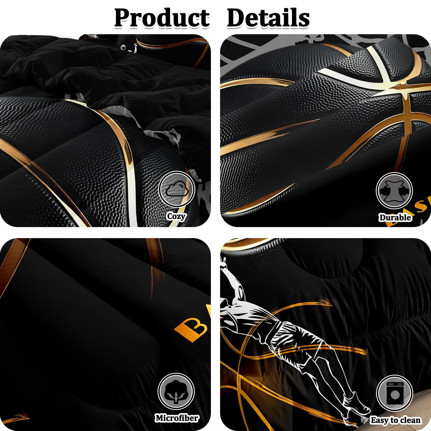 HICAND 5 Pcs Basketball Full Bedding Set for Boys Teens, Full Size Sports Cool Basketball Boys Comforter Set with Sheets