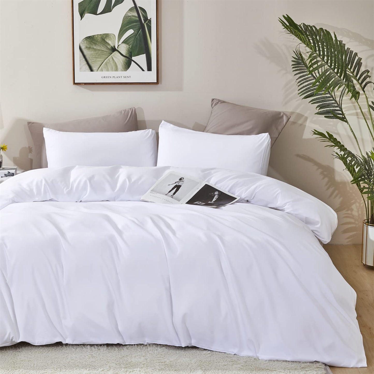 KAREVER White Fluffy Comforter Full Size Women Soft Bedding Set Men Durable 3 Pieces White Blanket Set 1 Full Comforter (80x90 inches) 2 Pillowcases (20x26 inches)