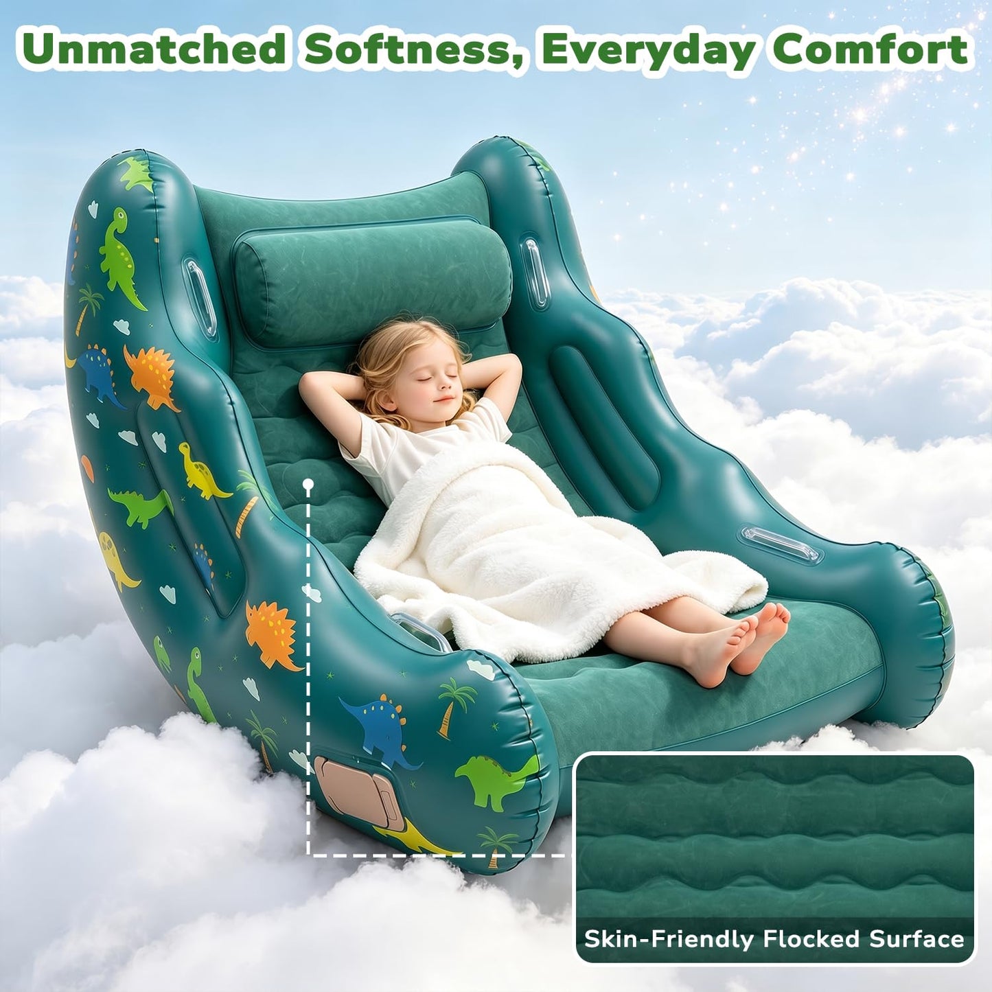 Toys for 3-12 Year Old Boys Girls, Dinosaur Inflatable Rocking Chair for Kids with 1-Click Fast Auto-Inflation, 3 4 5 6 7+ Year Old Boy Girl Birthday Gifts, Indoor Outdoor Dino Toys for Kid Ages 4-8
