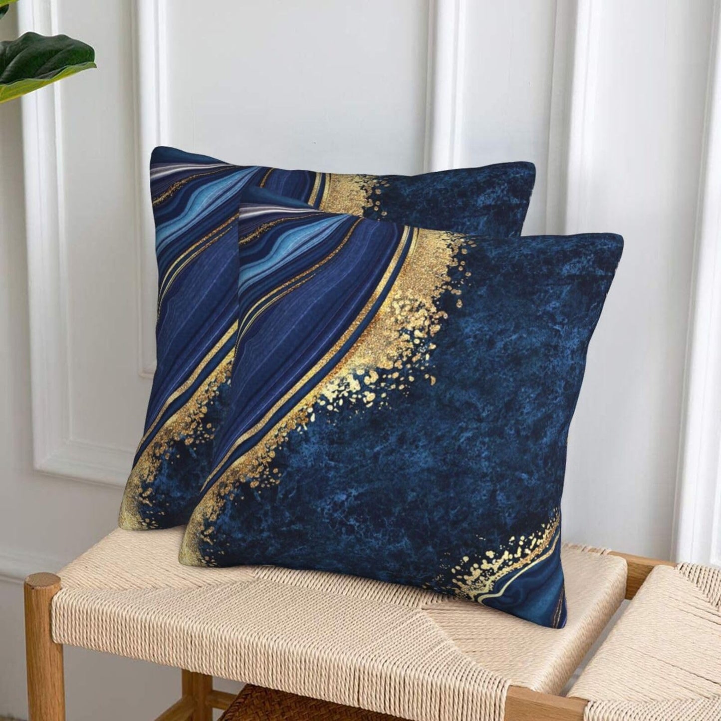 Lcokin Navy Blue and Gold Marble Throw Pillow Cover 18x18 in Set of 2 Cushion Modern Farmhouse Pillow Covers Soft Pillow Cases Decor for Couch Sofa Living Room Bedroom Home