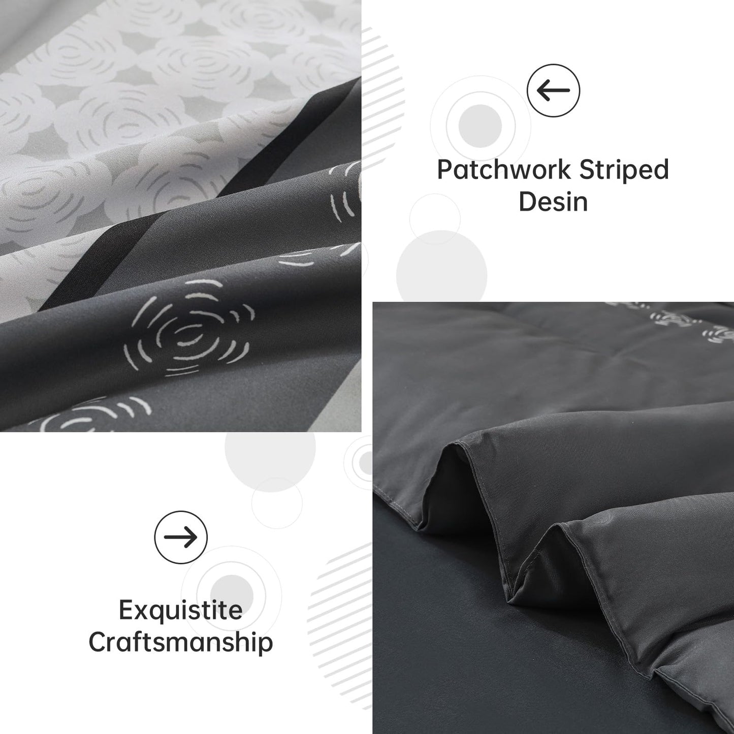 Anibedding Grey Comforter Set Queen Size,8 Pieces Bed in a Bag Patchwork Striped Bedding Sets,Boho Soft Microfiber Bedding Set for All Season(90"×90")