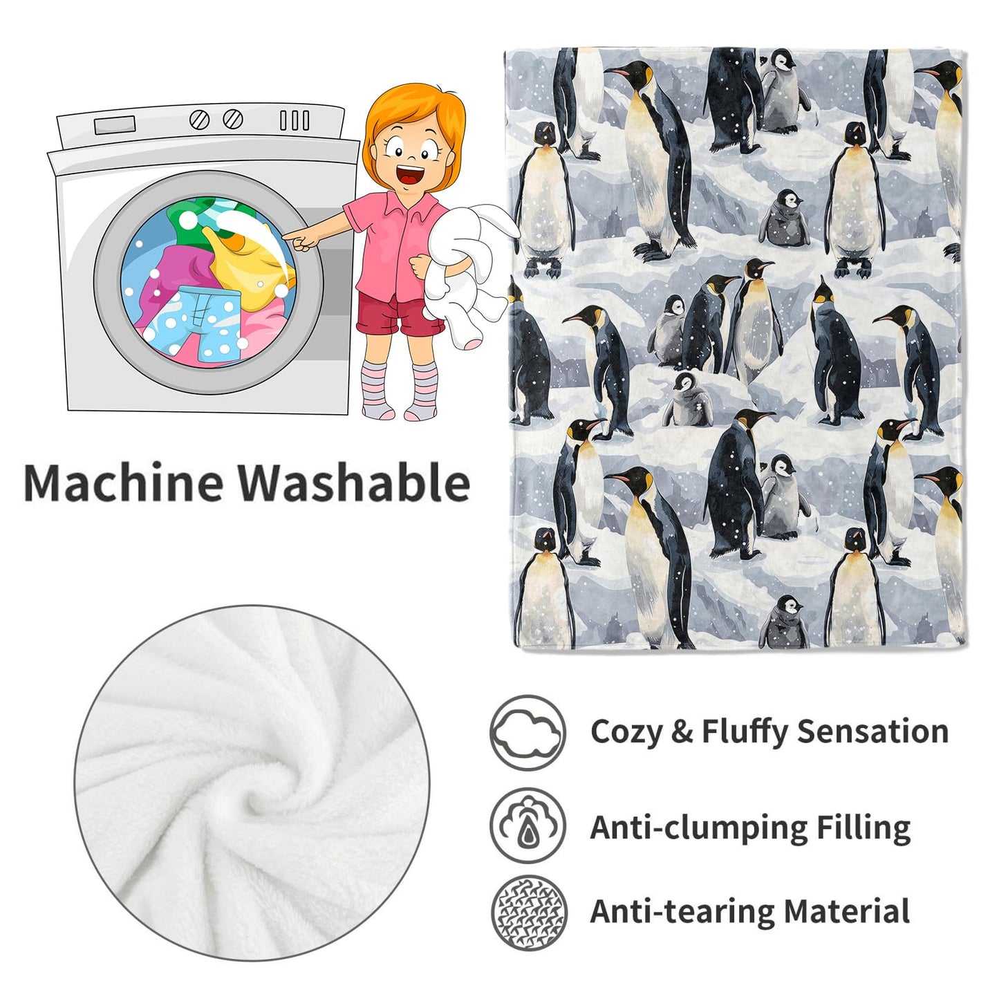 VODRM Penguin Blanket Cute Emperor Penguin Family Throw Blankets,Birthday Gifts for Kids Adult & Animal Lovers,Lightweight Soft Fleece Cozy for Sofa Couch Bed Room Travel Winter Decor 50x60in