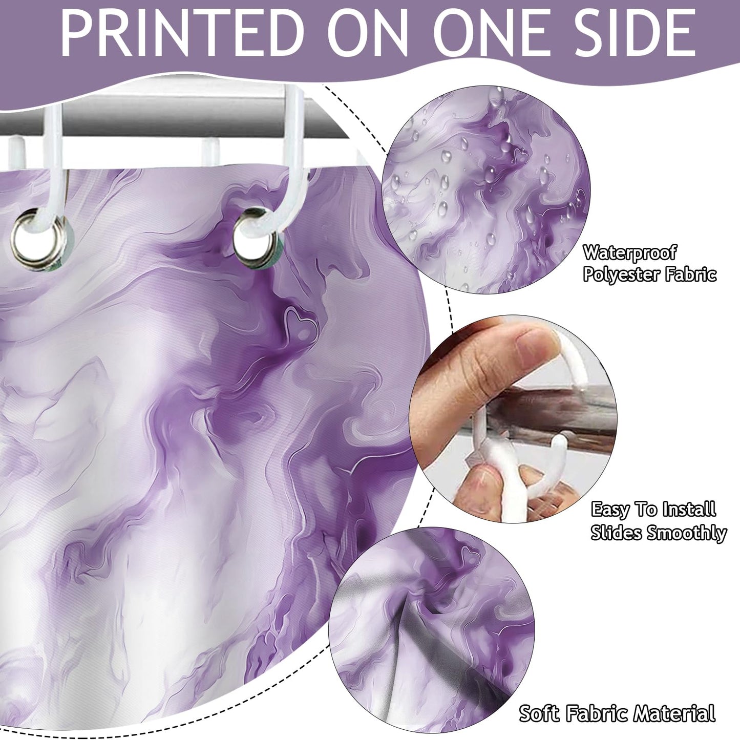 Mocsicka Shower Curtains for Bathroom, Purple Marble Shower Curtain for Bathroom, Abstract Purple and White Shower Curtain Modern Art Decor Waterproof Bath Curtain for Modern Bath Decor, 72 X 72 Inch