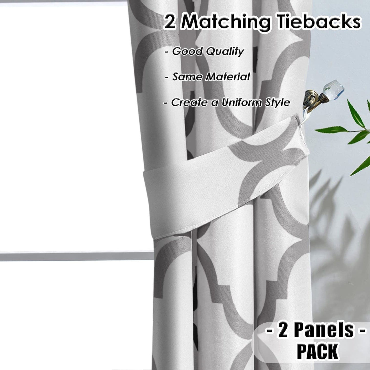 Melodieux Moroccan Printed Room Darkening Blackout Grommet Curtains for Bedroom Small Windows, 42 by 45 Inch, Off White/Grey (2 Panels)