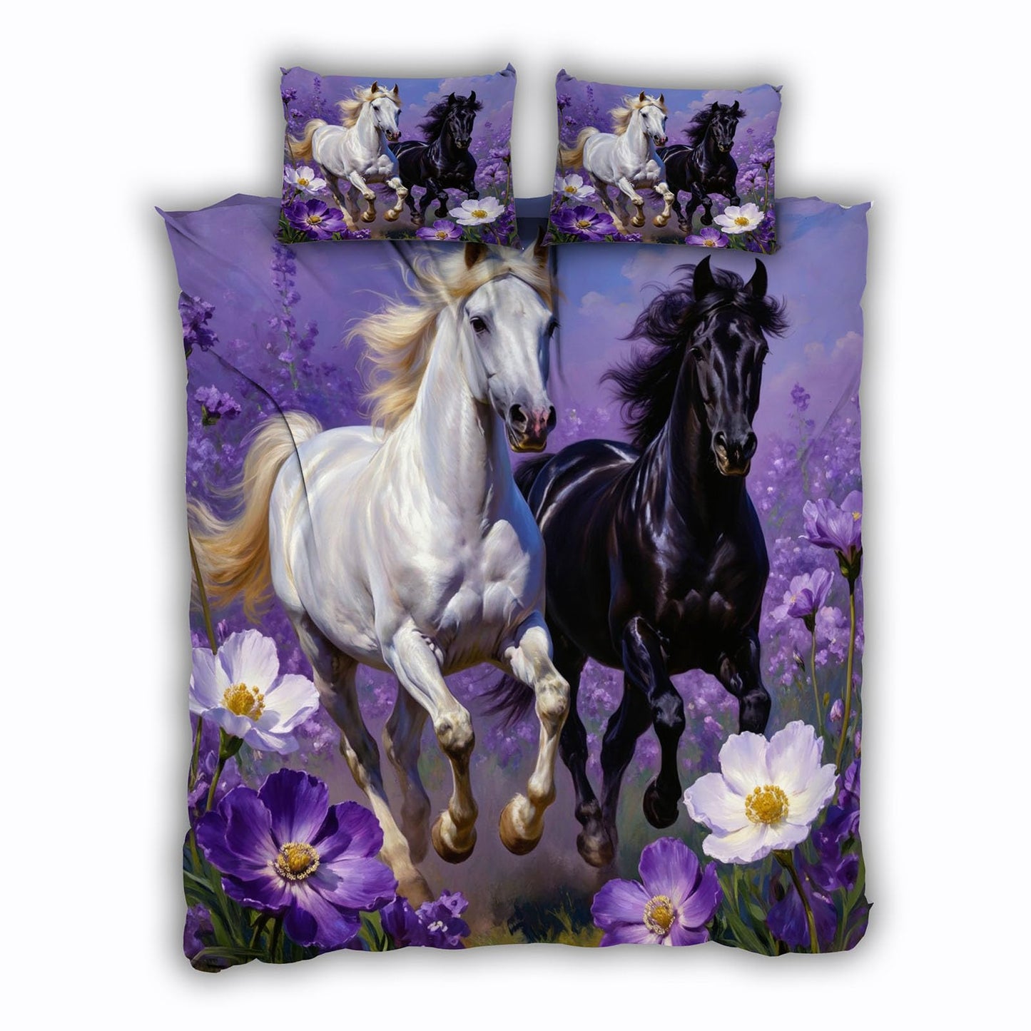 3D Horse Duvet Cover King Size 104x90in Soft Breathable Microfiber Flower Bedding Set Zipper Closure Reversible Comforter Cover 3 Pieces with 2 Pillow Shams (WJT 23-6)