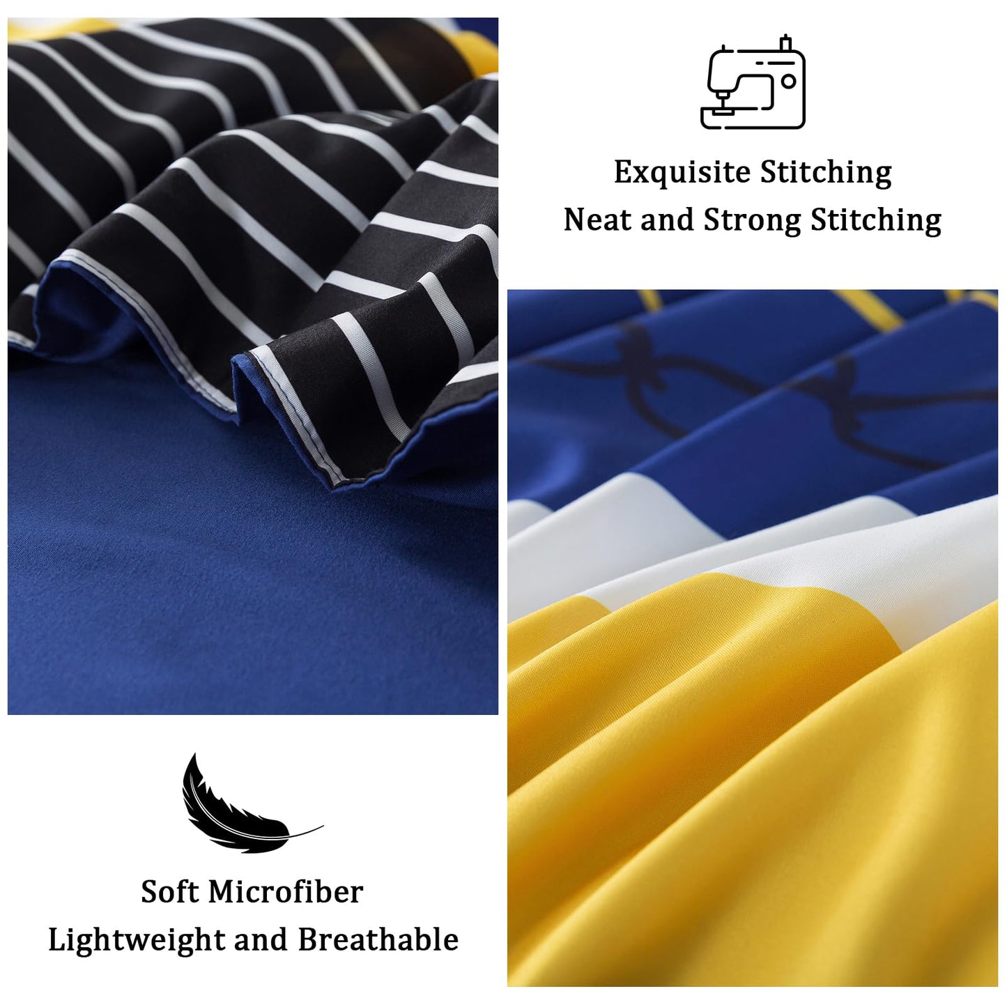 8 Pieces Bed in a Bag Stripe Comforter Set Queen Size,Patchwork Striped Comforter with Sheets Set Soft Microfiber Boho Bedding Sets (Blue Yellow)