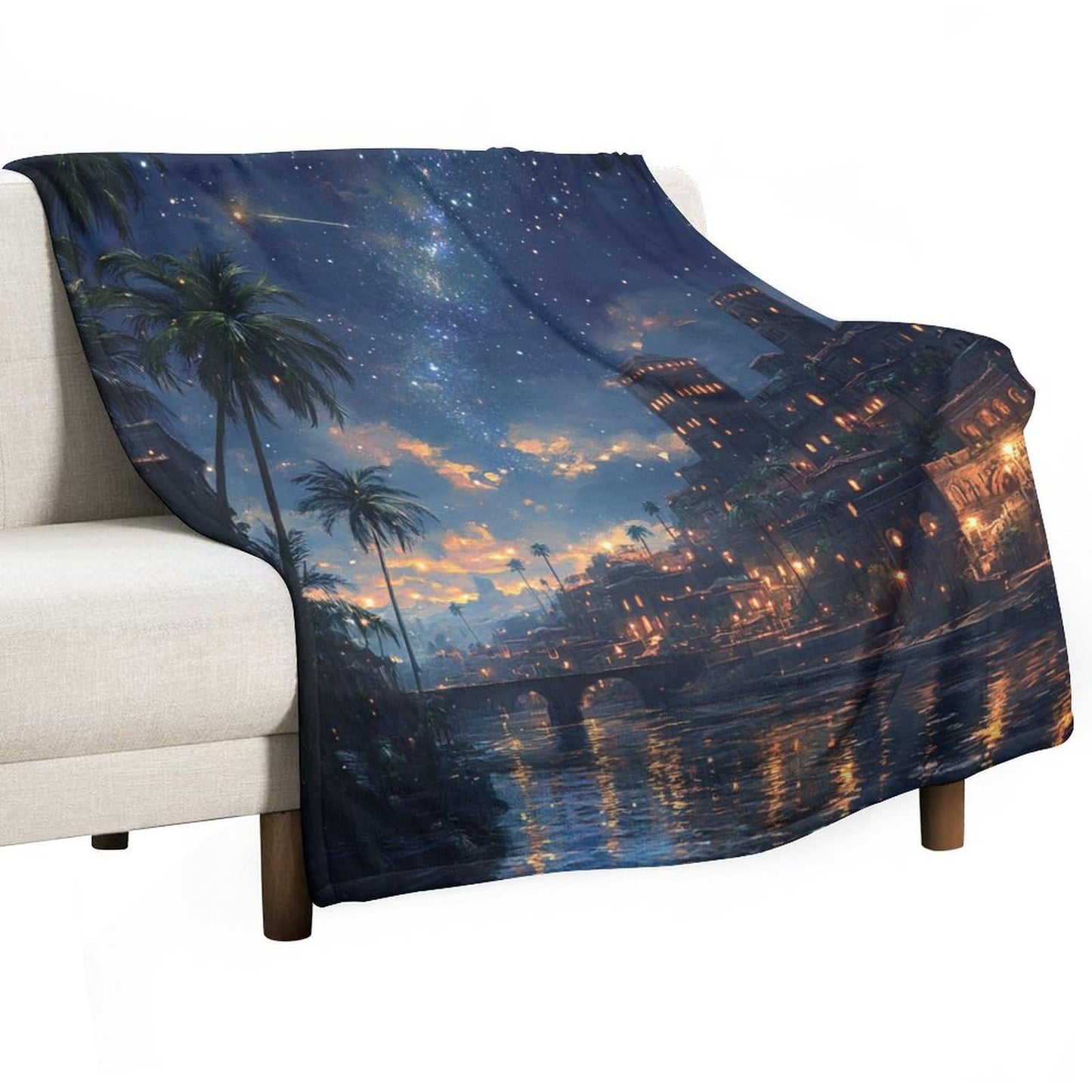 DIPQIMI City Building River Throw Blanket, Lightweight Soft Cozy Fantasy Starry Sky Blanket for Couch Sofa Bed, 30"x40"