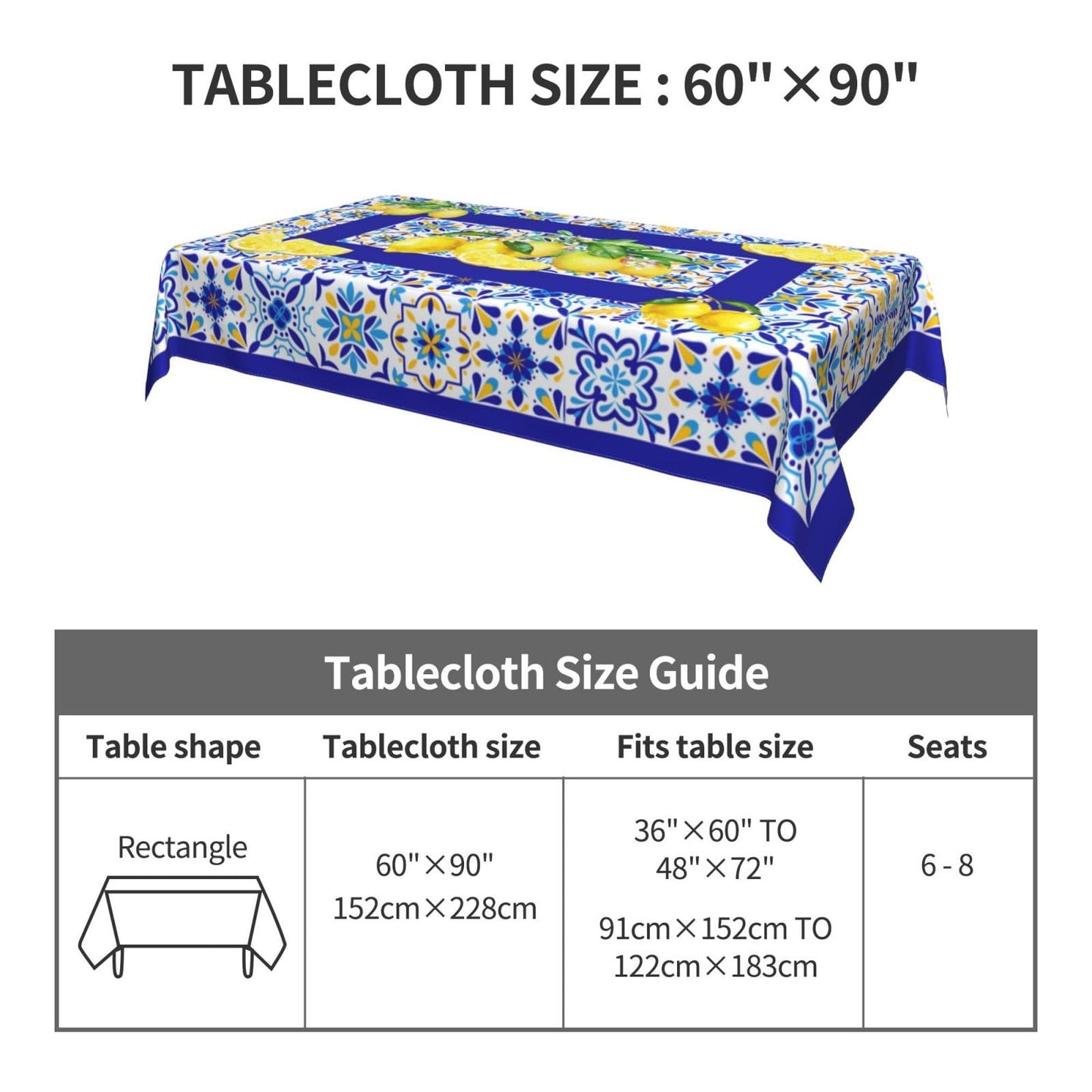 mutakin Lemon Rectangle Tablecloth Washable Table Cloth 60x90 Inch Table Cover Waterproof for Decoration Kitchen Dining Room