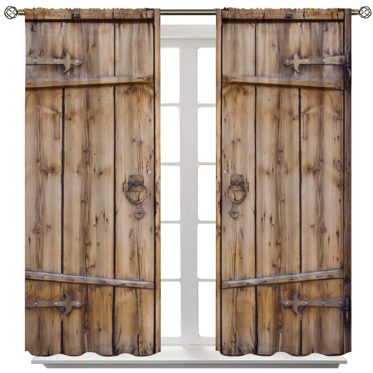 SXXLDNG Retro Rustic Barn Door Curtains,Western Country Farmhouse Old Wooden Door Window Treatments for Bedroom Living Room Kitchen Window Drapes 2 Panels Set,Total Size 42" x 45"