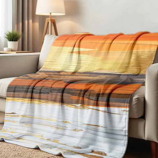 HUNXIAOJ Orange Blanket Throw for Couch Bed Abstract Print Blanket Soft Flannel Bedding Modern Bedroom Home Decor (49"x59")