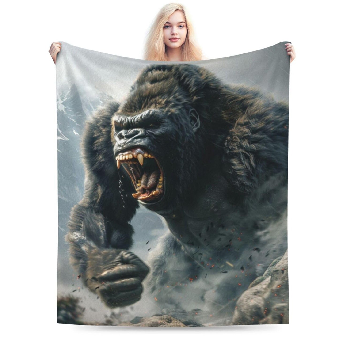 Qycazzw Giant Gorilla Blanket Gifts for Women Girls Kids, Cute Gorillas Throw Blankets, Soft Cozy Flannel Throws for Sofa Couch Bedroom Decor 50x60in