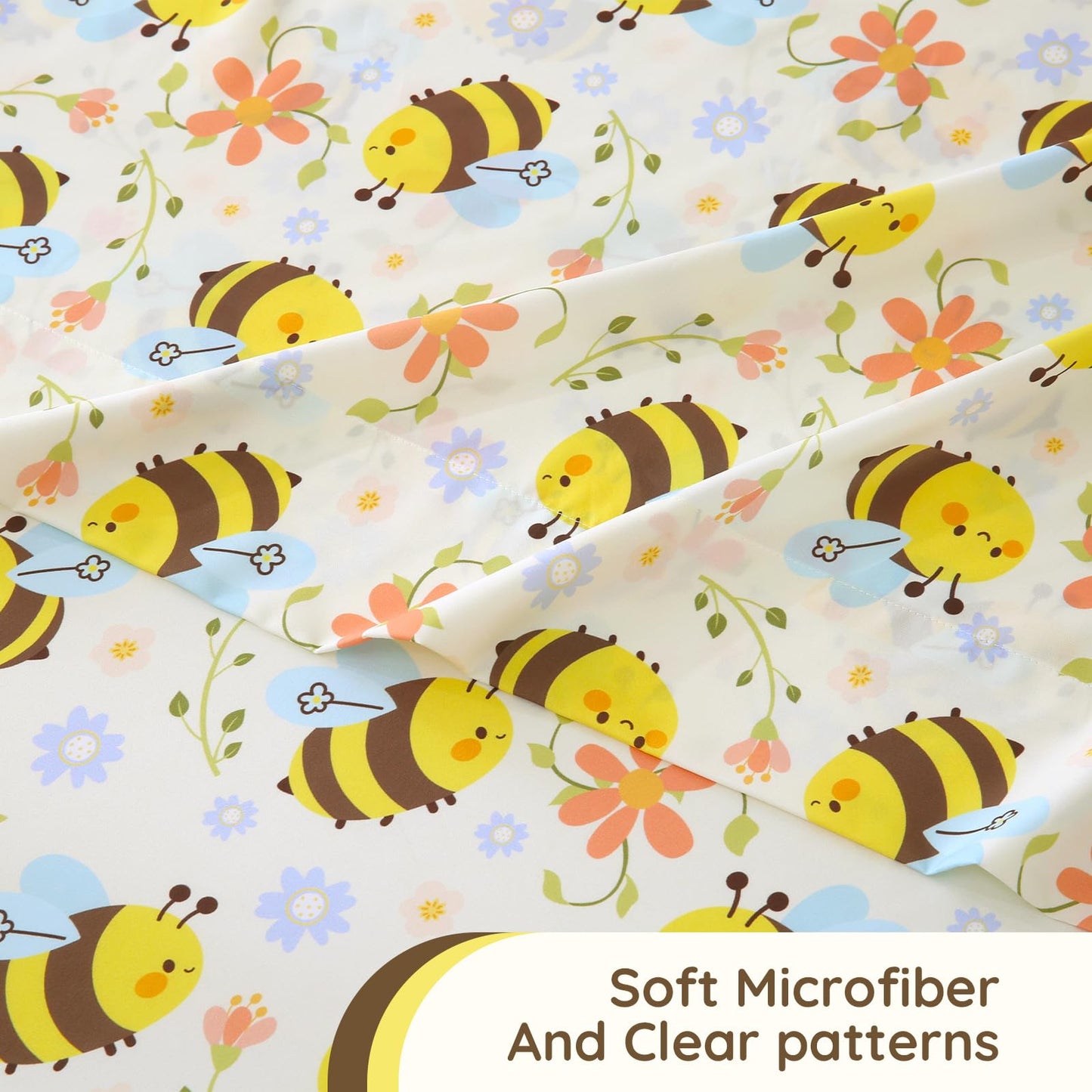 MCO Yellow Bee Twin Sheets Set Kids, Soft Microfiber Bed Sheet Set for Boy Girls, 3 Pieces Breathable Twin Sheets