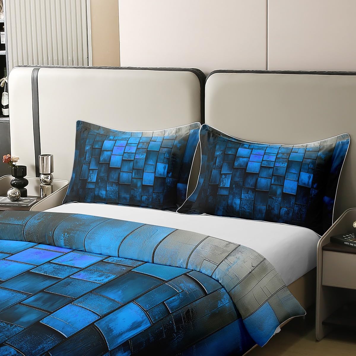 jejeloiu Blue Earth Black Duvet Cover 100% Cotton King Size Kids Abstract Geometric Comforter Cover for Boys Girls Teens Modern Art Bedding Set Breathable Soft Room Decor