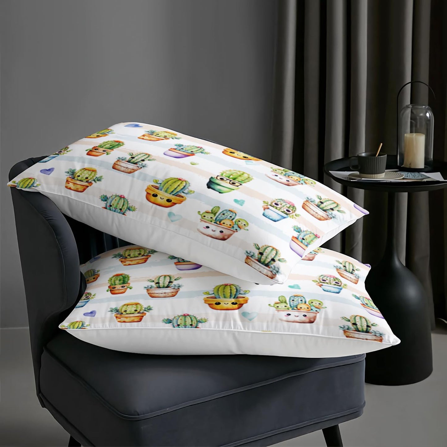 AILONEN Cute Cactus Comforter Set Queen Size, Funny Cartoon Style Succulent Plant Bedding Set for Kids Girls,Mexican Nature Hipster Humor Print Bed in a Bag,1 Quilt Set 2 Pillowcases,3 PCS