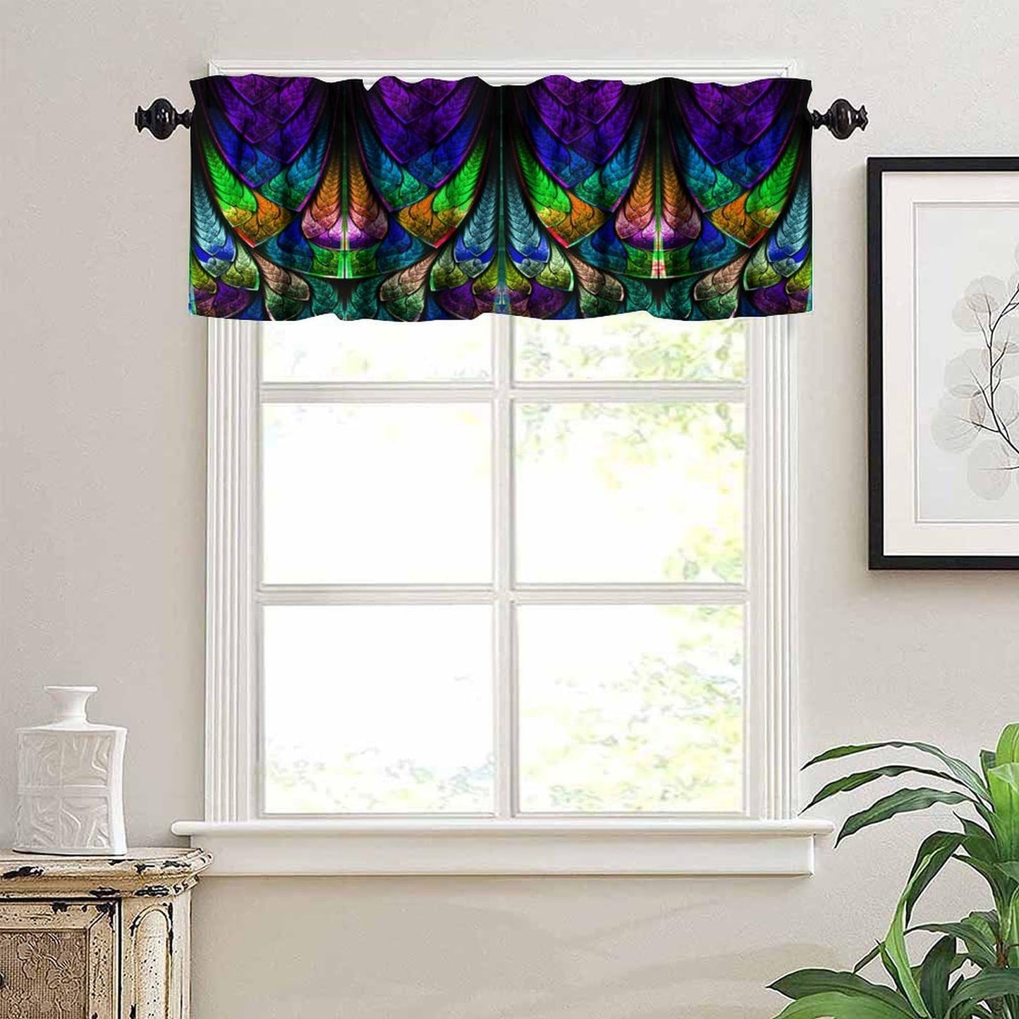 BenYaSong Abstract Window Valance,Fractal Pattern in Stained Glass Style Blackout Window Valance for Home Kitchen Livingroom Coffee Room Window Valance 1 Panel 54x18inch