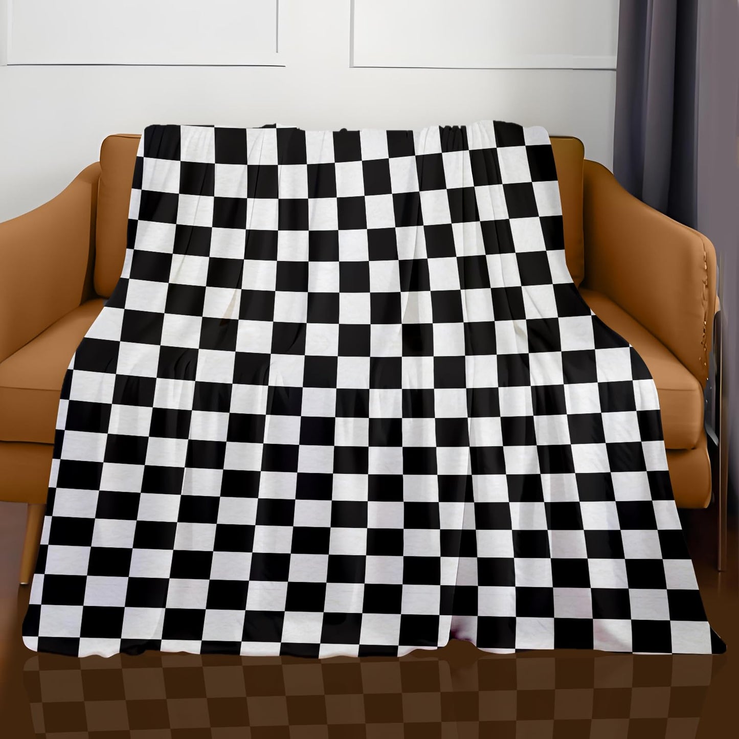 ANIOXCK Throw Blanket for Couch, 300GSM Warm Soft Cozy Flannel Blanket, Cute Blanket for All Seasons Bedroom Home Decor Gifts, Black White Checkerboard 50x60 Inches