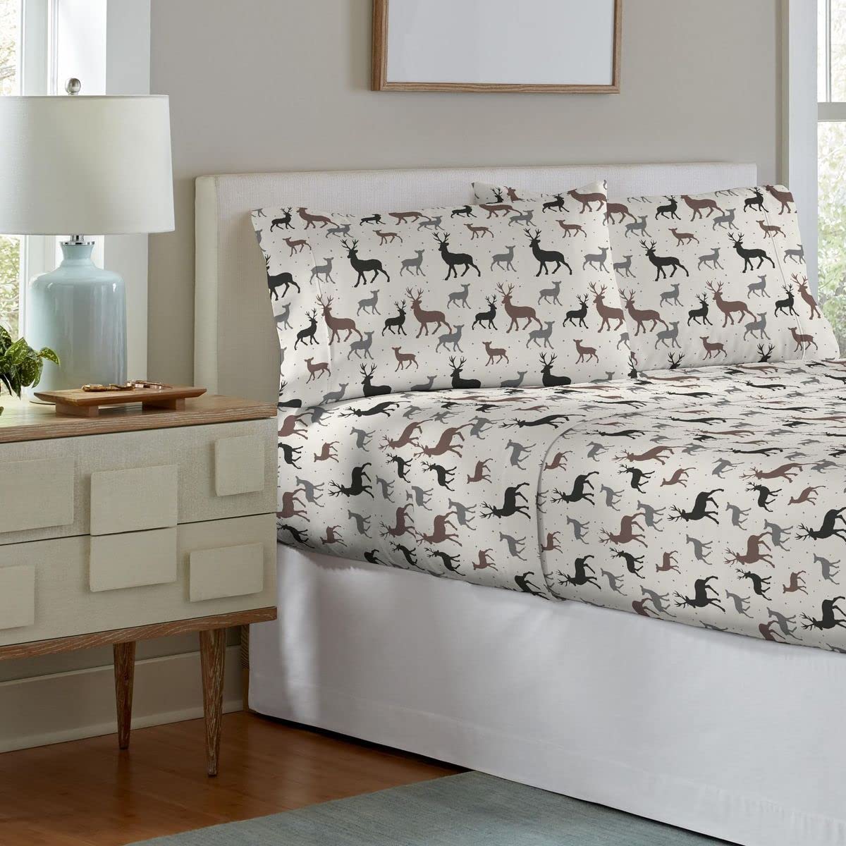 Pointehaven Flannel 170 GSM Sheet Set,Twin Autumn Deer