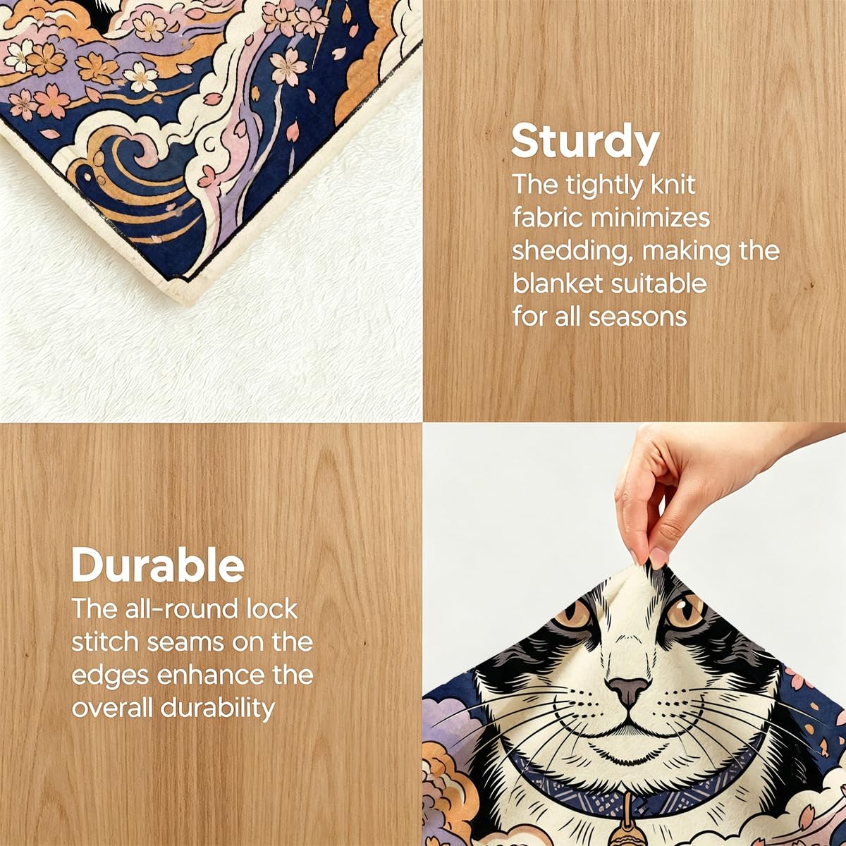 Yujiiso Japanese Ukiyo-E Tuxedo Cat Blanket Soft Throw Blanket 50" x 60"