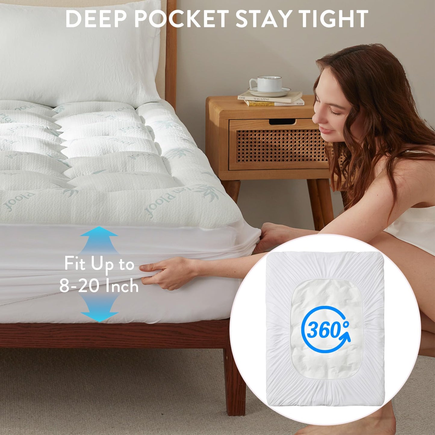 Surefit Ultra Soft Waterproof Mattress Topper, Pillow Top Mattress Pad, Back Pressure Relief, Viscose Derived from Bamboo, Naturally Cooling for Hot Sleepers, Queen 60x80