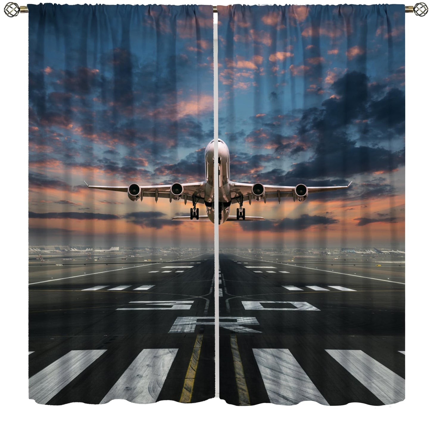 AAVEUP Airplane Curtains Airport Plane Flying Air Force Runway American Modern Military Windows Treatments Rod Pocket Drapes for Kids Boys Living Room Bedroom Kitchen 42x45in