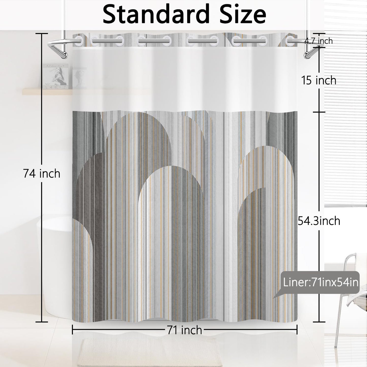 NAEMBCU No Hook Shower Curtain with Snap in Fabric Liner Set 71x74 Inch