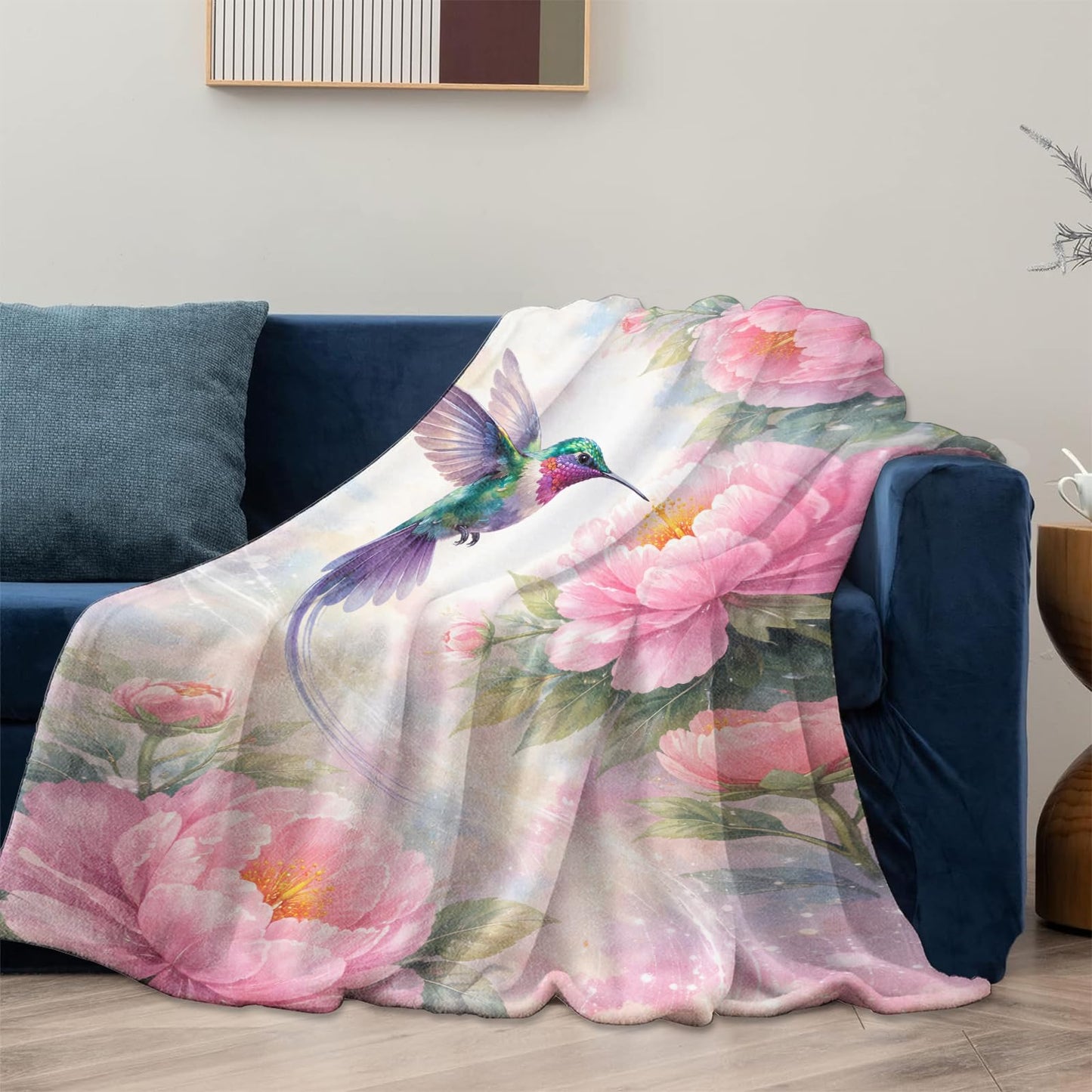 Hummingbird Floral Blanket Gifts for Women Girls Kids, Soft Warm Lightweight Flannel Throw Blankets for Living Room Sofa Home Bedroom Decor 50" x 60"