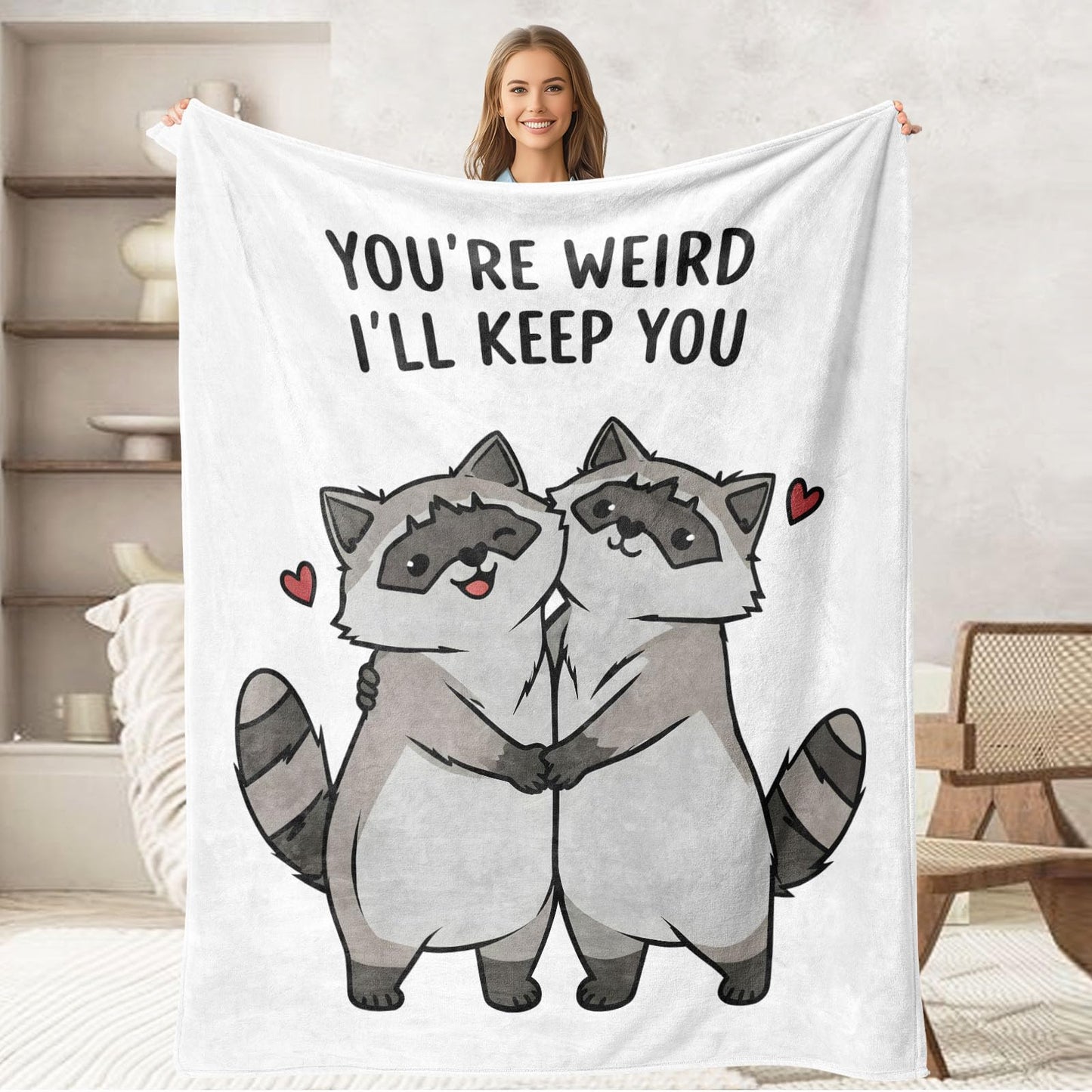 keepitcozi Funny Raccoon Gifts Blanket for Adult Kids, Unique Best Friend Birthday for Women Men, Gag Gift, Relaxation Stress Relief Gifts for Cowoker, Quirky Home Decor for Raccoon Lovers 50"x60"