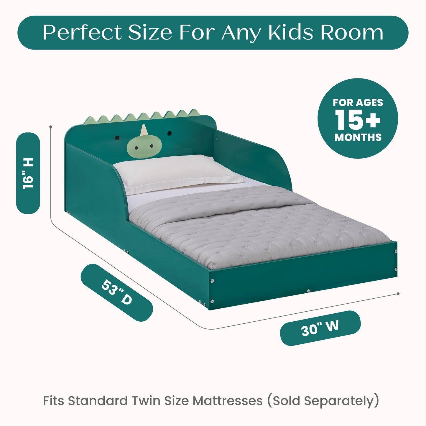 Delta Children Dino Wood Floor Toddler Bed with Reusable Stickers, Green