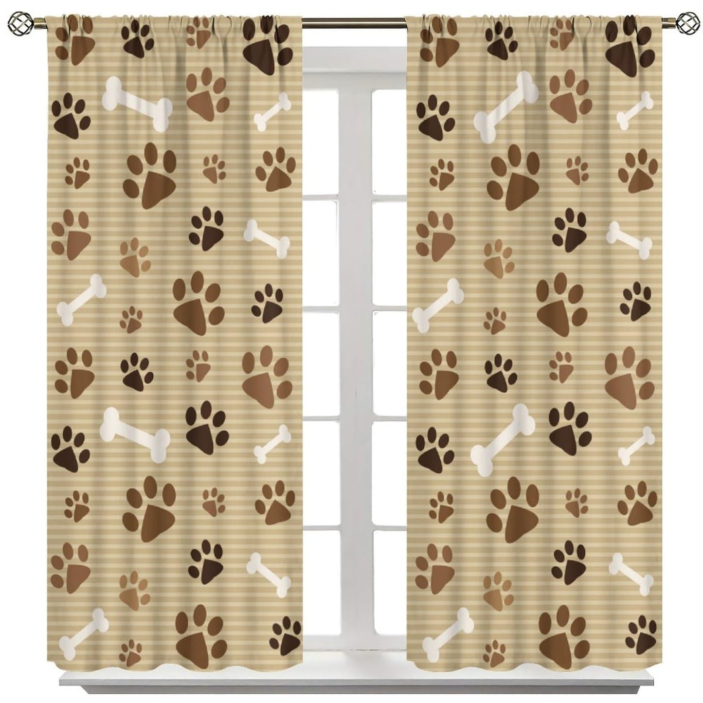 Dog Paw Print Curtains,Cute Animal Paw Print Window Treatments for Kids Boys Girls Bedroom Living Room Décor Drapes 2 Panel Sets Total Size 42" x 45" Brown