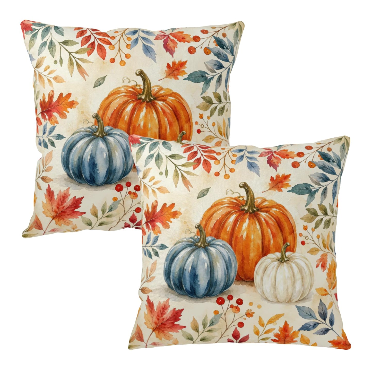 ABSOP Fall Pillow Covers 18x18 Inch Orange Blue Pumpkin Pattern Decorative Throw Pillow Covers Set of 2 Autumn Thanksgiving Harvest Pillowcases for Soft Couch Holiday Party Decor