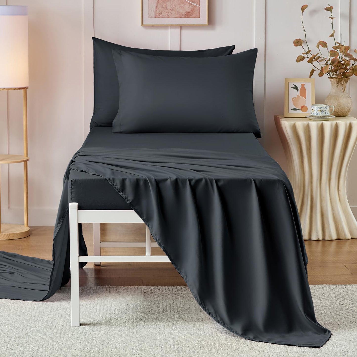 VACVELT 4PCS Cot Sheets, 31 x 75 Inch Charcoal Black Cot Fitted Sheet, Ultra Soft and Breathable Microfiber Bed Cover Snug Fit for Narrow Twin/RV Bunk/Camper Bunk/Guest Beds/Trifold Mattress