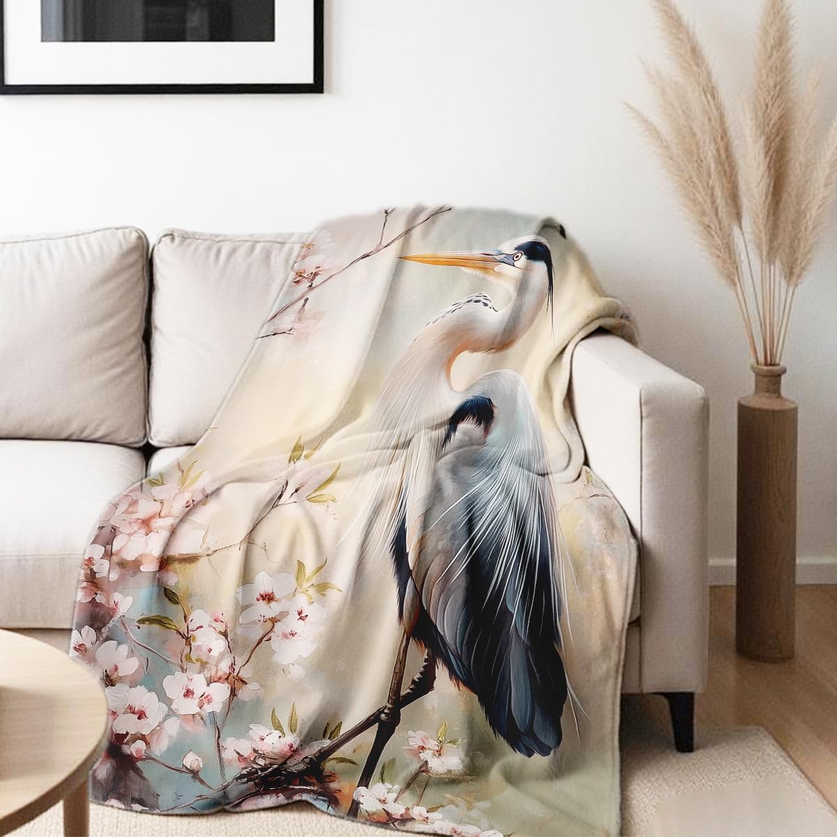 HUNXIAOJ Heron Print Blanket Blue Heron Throw Blanket Sea Birds Flannel Throw for Bed Couch Home Decor Heron Gifts (49"x59")