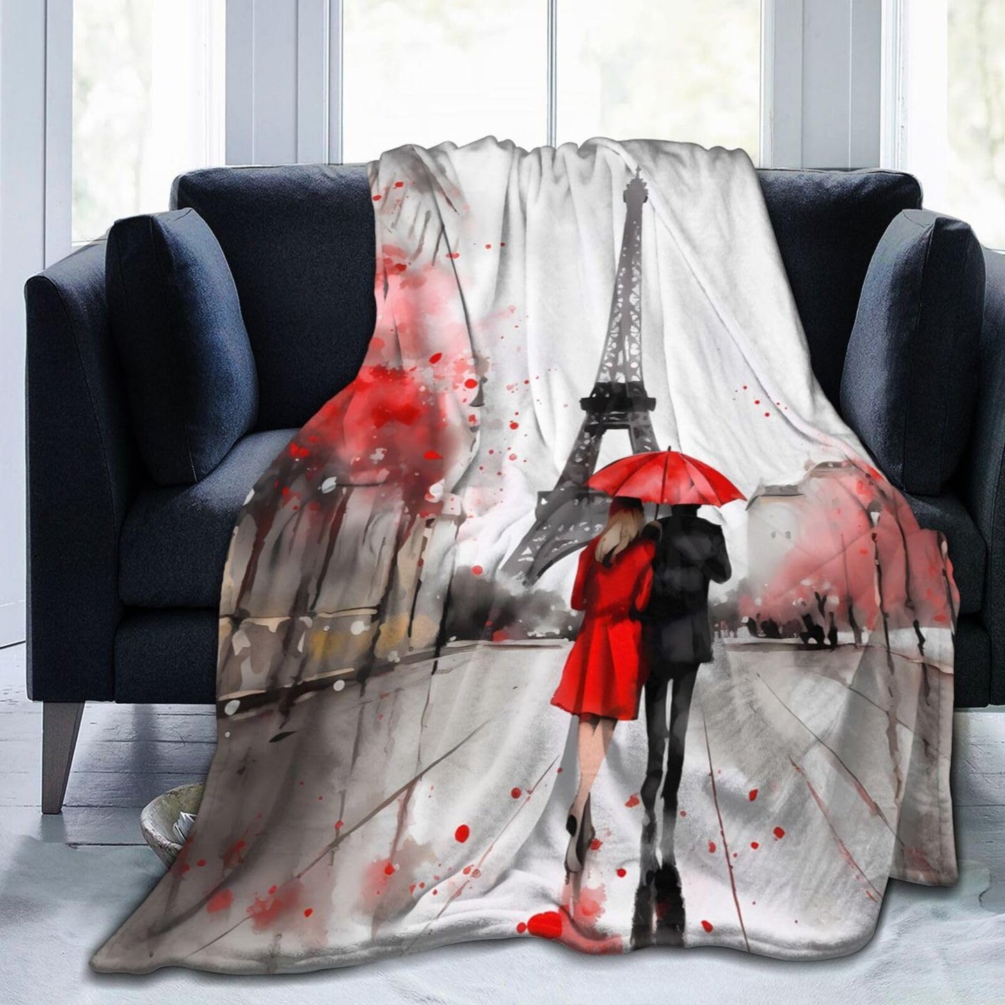 Dewoofly Paris Eiffel Tower Ultra-Soft Flannel Throw Blankets, Romantic France Blanket for Bed Couch Sofa, All Seasons Home Camper Travel 60"x50"