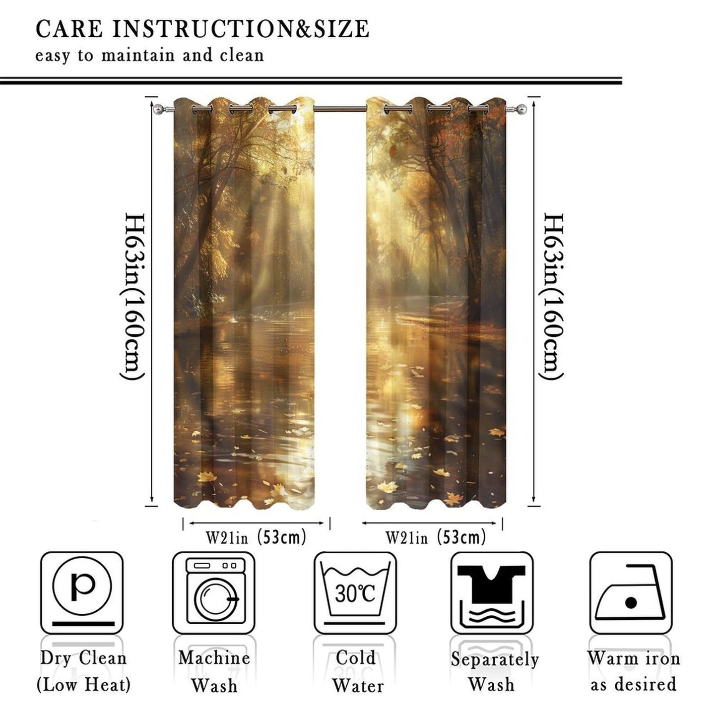TOWINSFB Autumn River Tree Blackout Curtains for Bedroom/Living Room, Nature Landscape Maple Leaf Grommet Curtains Thermal Insulated Window Drapes, 2 Panels, Each 21W x 63L