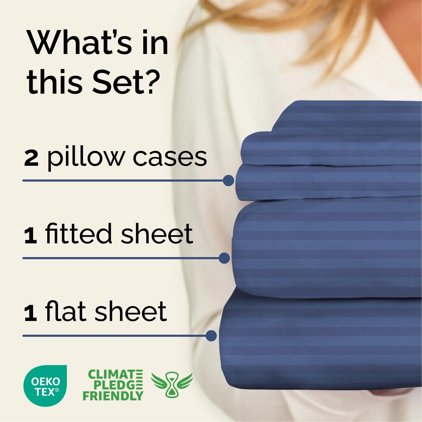Striped Sheets - Blue Striped Sheets - 1 Flat & 1 Fitted & 2 Pillowcases w/ Deep Pockets – Comfy, Wrinkle & Fade Free - Ultra-Soft, Breathable & Cooling – Luxury Pinstripe Bedding - Full Size Bed Set