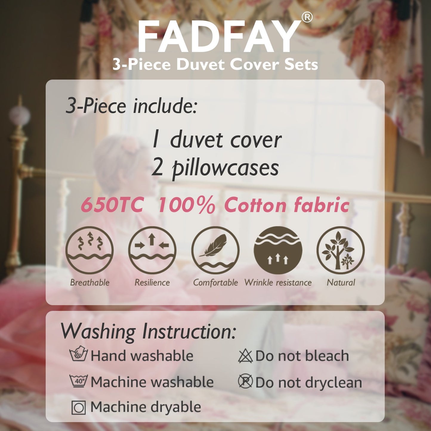 FADFAY Cotton Duvet Cover Set Full Size Blue Floral Bedding Set Super Soft Purple Hydrangea Flower Print Reverse to Striped Zipper Bed Cover French Countryside Girls Bedding 3 Pcs, Full