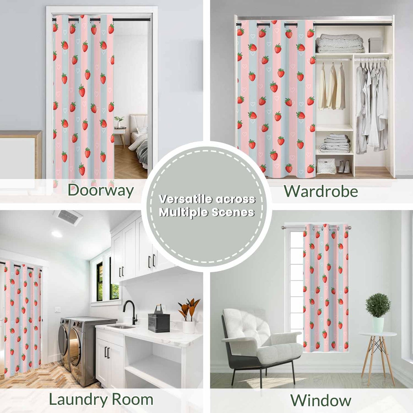 Haciadan Strawberry Doorway Curtains Pink Strawberry Fruit Summer 1 Panel 34" W X 80" L Door Drape for Kitchen Restaurant Bedroom Living Room