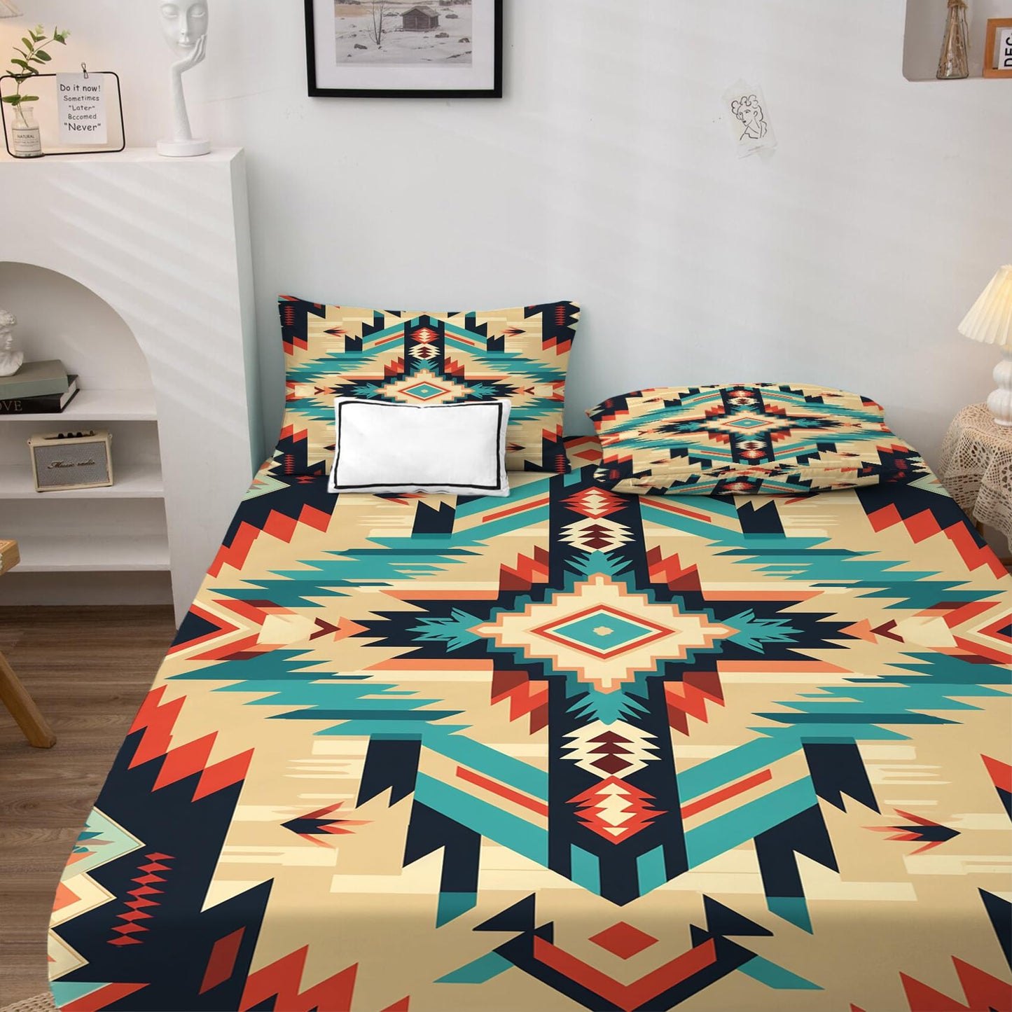 Aztec Sheets King Size - Southwestern Native American Bed Sheets, Soft Microfiber & Deep Pocket & Wrinkle Free Patterned Bedding Sheets & Pillowcases, 1 Fitted Sheet, 1 Flat Sheet, 2 Pillow Cases
